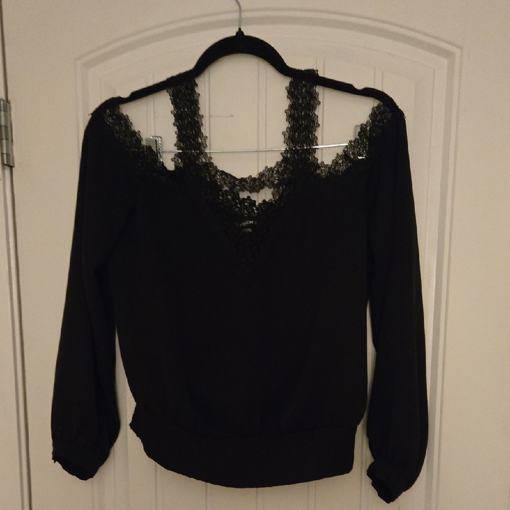 bebe Black Lace Accent Blouse
